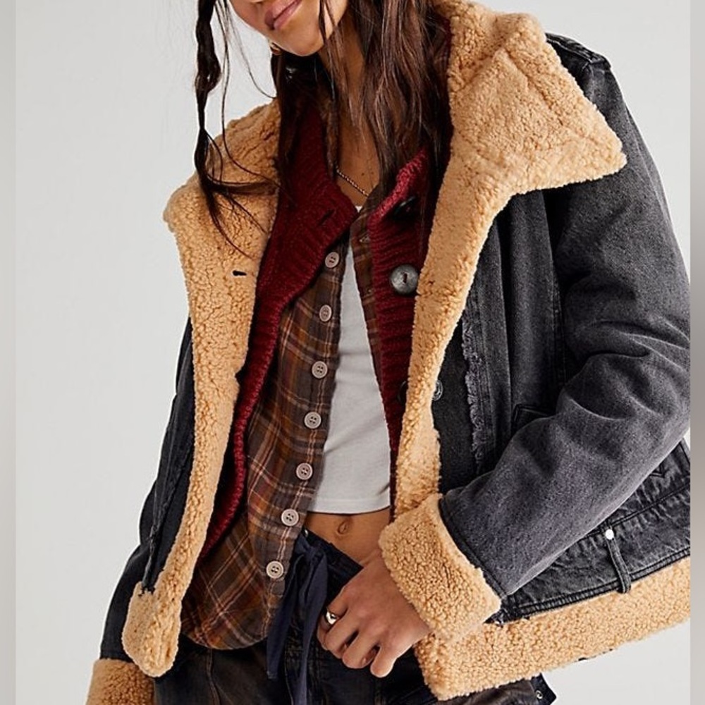 Free People Rylee Cozy Moto Jacket black NEW